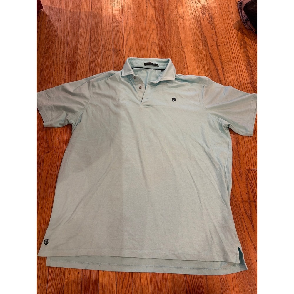 Greyson Mens XL Light Blue Short Sleeve Pique Golf Polo Shirt Wolf Logo